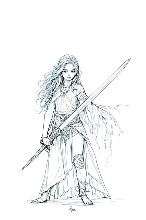 a girl with a sword tattoo design idea