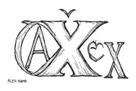 first name Alex with a heart on the X tattoo design idea