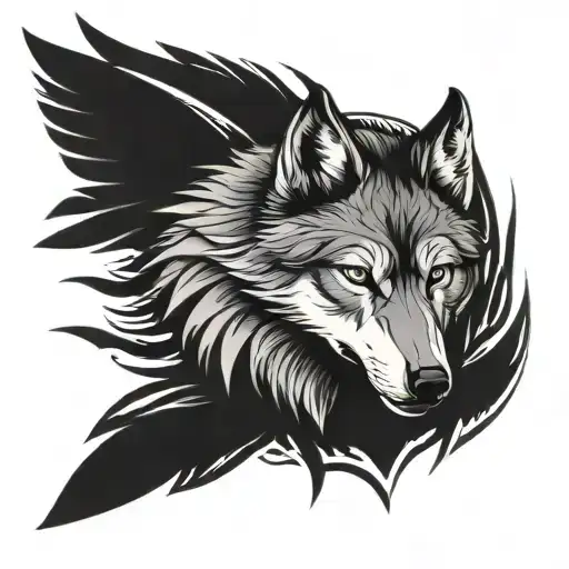 wolf head and wings made tattoo design idea