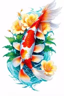 koi fish with flowers tattoo design idea