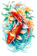 koi fish with flowers tattoo design idea