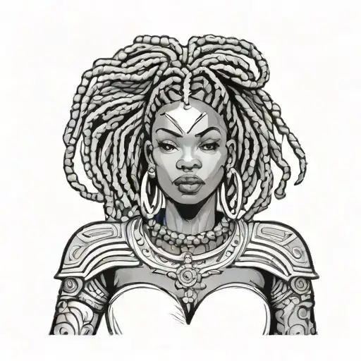 curvy african loc queen bimbo warrior tattoo design idea
