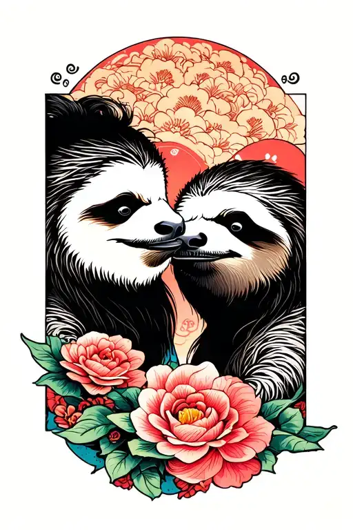 sloth and gluttony looking at each other  tattoo design idea