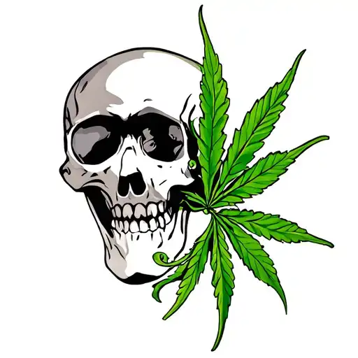 skull and weed leaf tattoo design idea