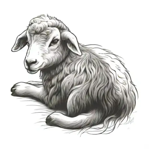 delicate lamb laying down fine line tattoo design idea