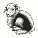 delicate lamb laying down fine line tattoo design idea