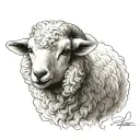 delicate lamb laying down fine line tattoo design idea