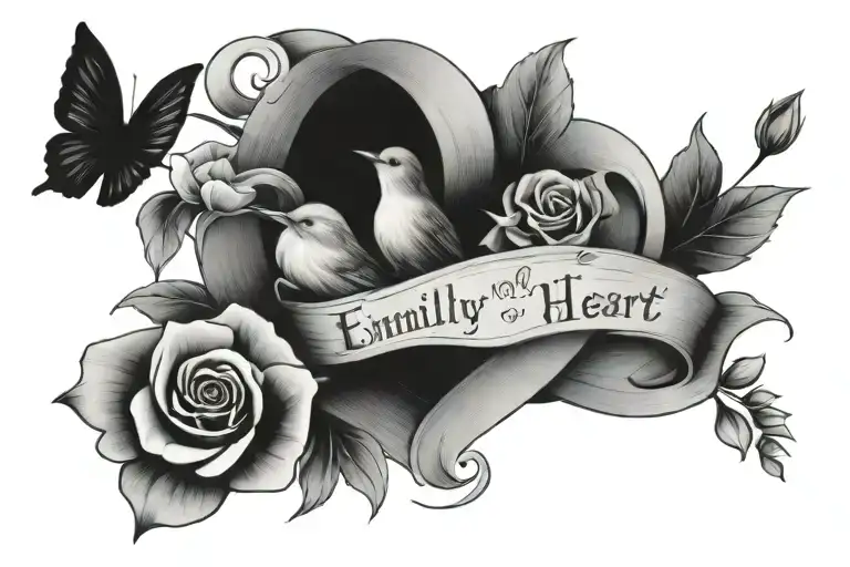caption "emily you'll always be in my heart" tattoo design idea