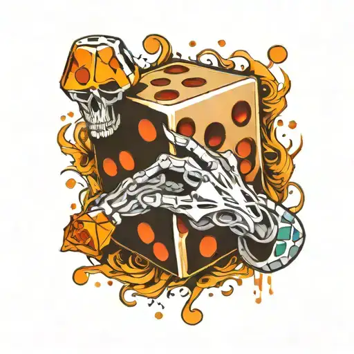 skeletal hand rolling dice tattoo design idea