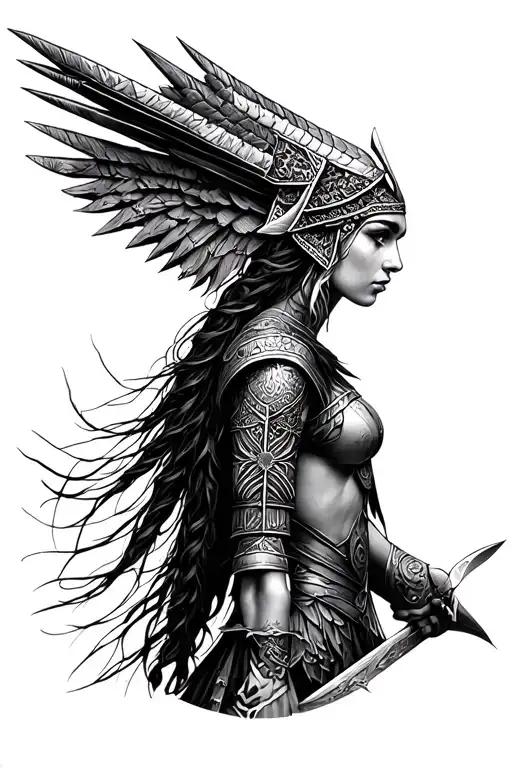 valkyrie nordic warrior woman tattoo design idea