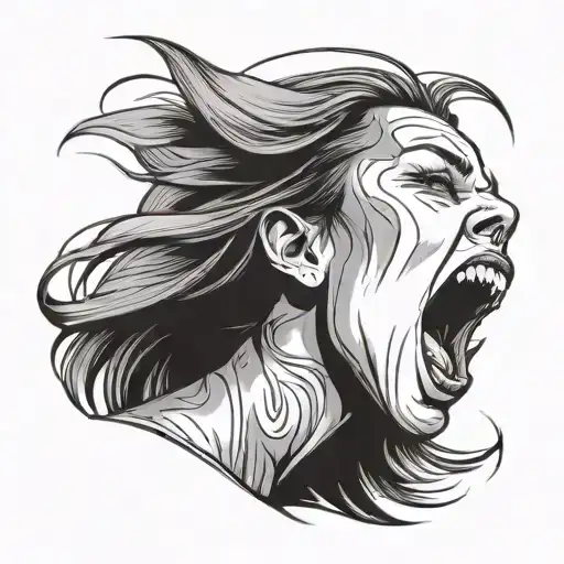 screaming woman face tattoo design idea
