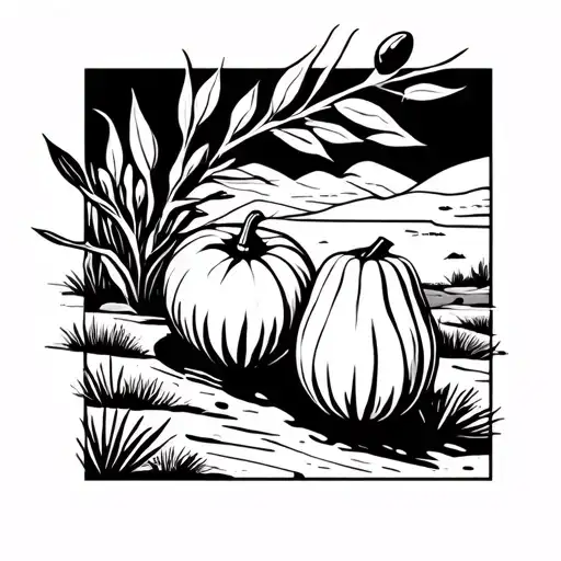 simple arizona desert landscape with maté gourd and olive branch tattoo design idea
