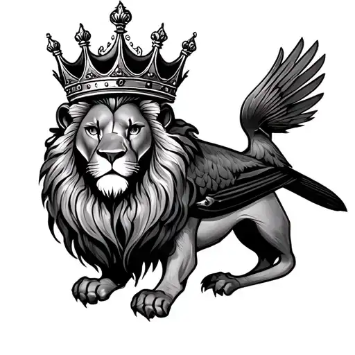 lion robin and a crown tattoo design idea