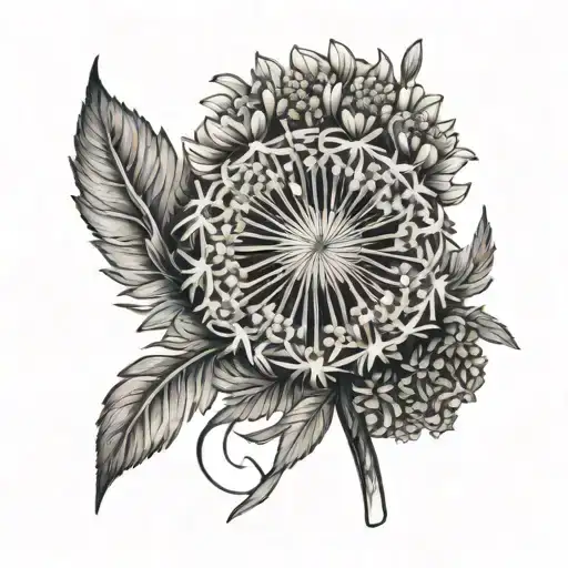 a dandelion crossed with a yarrow flower intertwined tattoo design idea