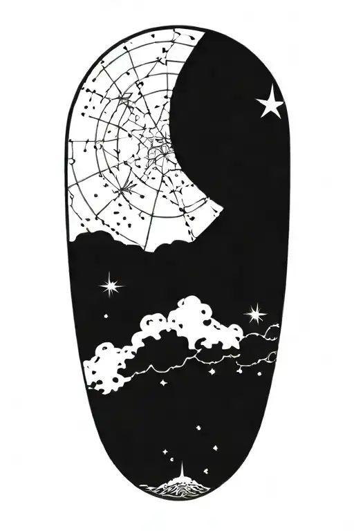 An intricate blackwork tattoo depicting the alignment of the stars in the night sky tattoo design idea