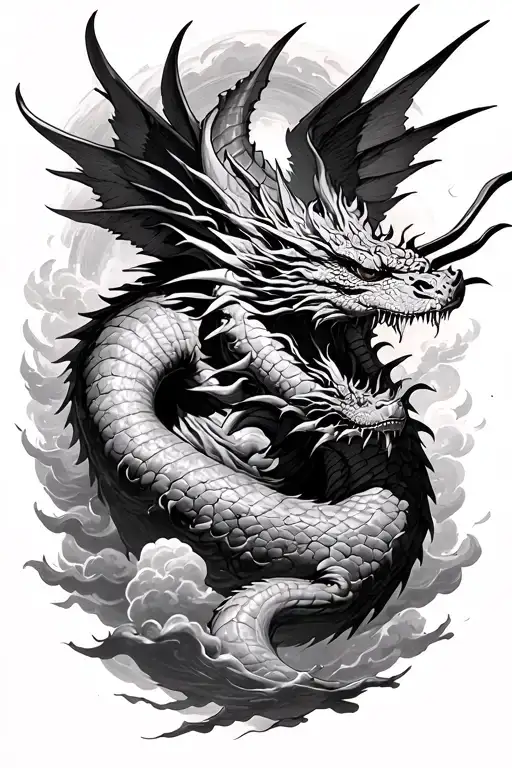 Leviathan, Libra, Typhoon, Wings, Clouds, Dragon, Fighting, Midgar Background, Manlike Body, Storm tattoo design idea