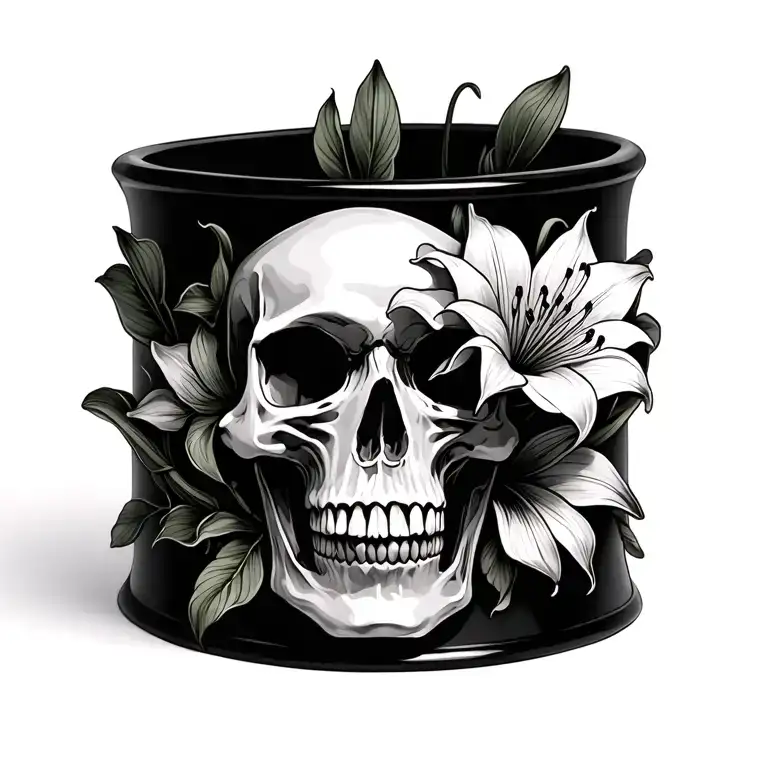 skull and lilys black tattoo bracelet for wrist tattoo design idea