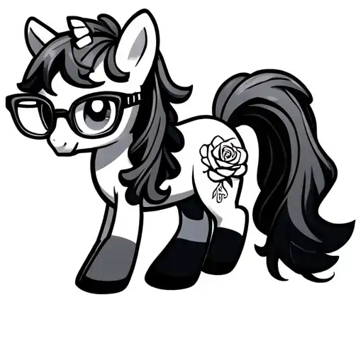 full body cartoon pony horse with glasses and rose cutie mark tattoo design idea