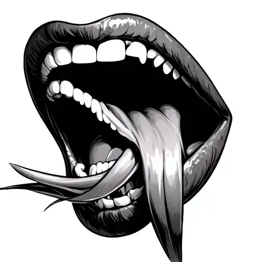 open mouth with long tongue tattoo design idea