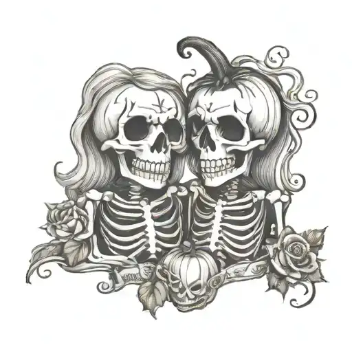 Halloween, Love, Wedding, Marriage, 31, Pumpkins, Skeletons tattoo design idea