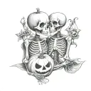 Halloween, Love, Wedding, Marriage, 31, Pumpkins, Skeletons tattoo design idea