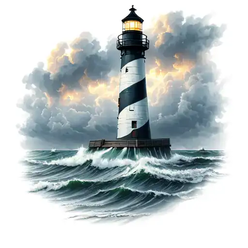 Lighthouse stormy condition with Proverbs 3:5 6 tattoo design idea
