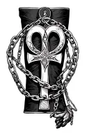 Chains wrapping around the arm with a ankh in the center of the forearm  tattoo design idea
