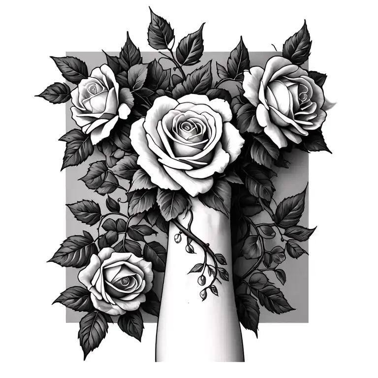 Roses On A Vine climbing from lower forearm to wrist to thumb tattoo design idea