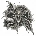 skeleton hand spider web butterfly tattoo design idea