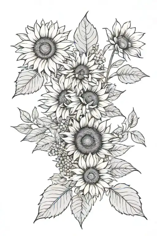 eucalyptus leaves and sunflowers with wild flowers tattoo design idea