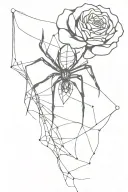 sketch on the leg of a rose spider and web tattoo design idea