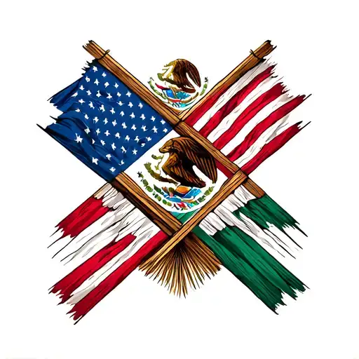 mexican and american flags intertwined tattoo design idea
