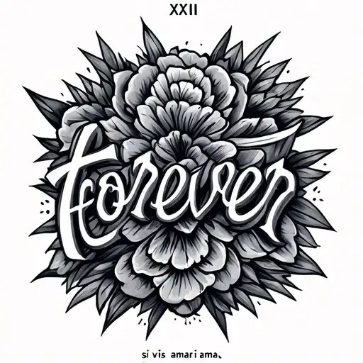 the word "forever" plus "XXII" and the quote "si vis amari ama" tattoo design idea