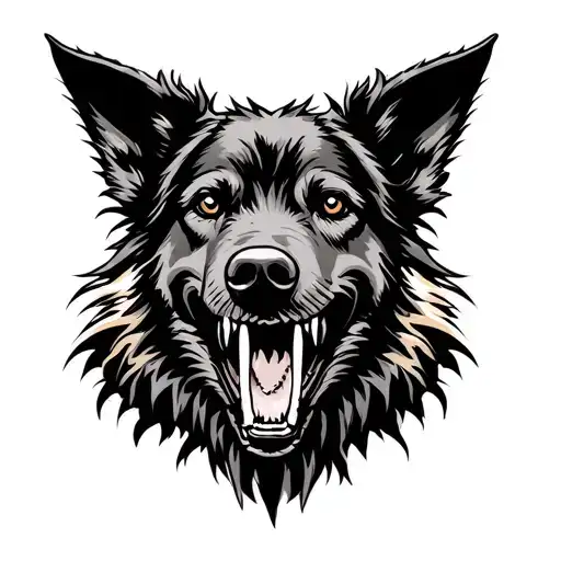 wild dog bearing teeth tattoo design idea