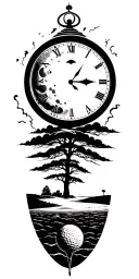 lightining storm and moon and clock and nature and golf course tattoo design idea