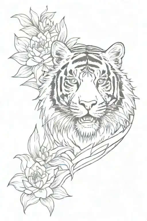 tiger head, city skyline, water lillies tattoo design idea
