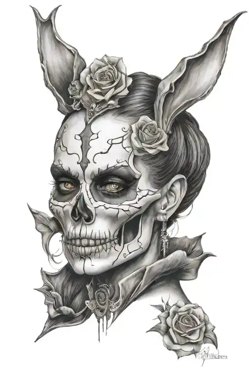 skull woman face look  vampire tattoo design idea