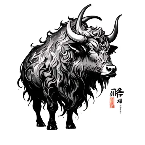 Fire OX with korean plum tree brush style tattoo design idea