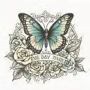 writing "one day at a time with butterfly tattoo design idea