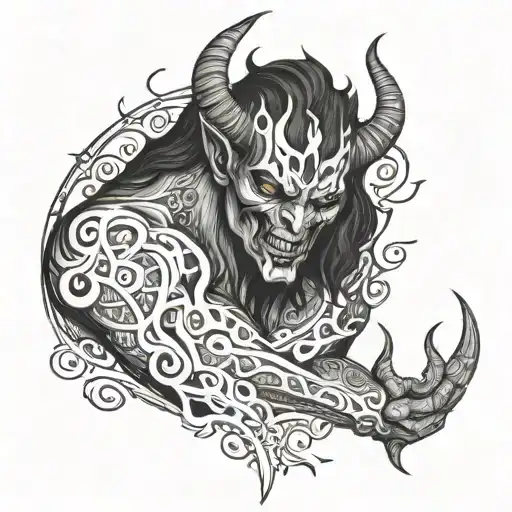A demon man who loved a woman so much and she let him down and wants revenge  tattoo design idea