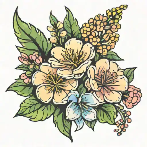 march may June December birth flower bouquet tattoo design idea