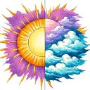 One half is a sun with rays only and The other half is clouds only tattoo design idea