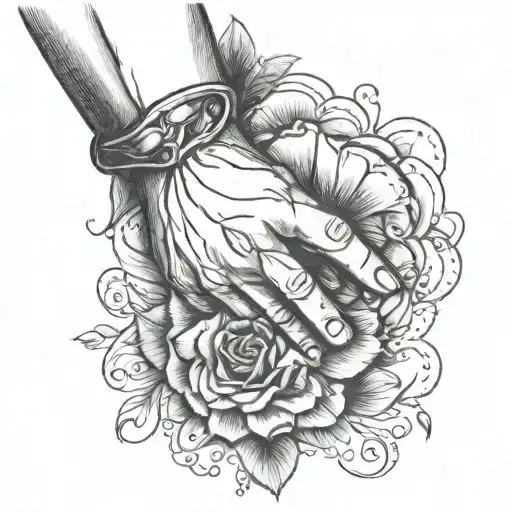 husband and wife holding hands tattoo design idea