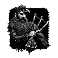  crow muscular with mans face bagpiper playing black bagpipes baldblack beard tattoo design idea