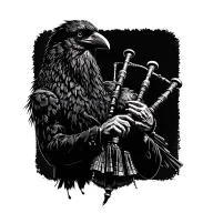  crow muscular with mans face bagpiper playing black bagpipes baldblack beard tattoo design idea