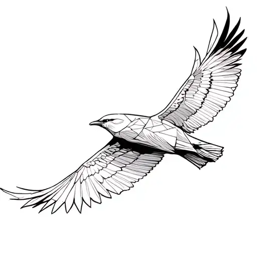 geometrical bird red kite flying tattoo design idea