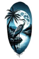 full moon palm tree blue heron river tattoo design idea