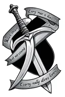 Scottish Claymore sword with the words every man dies but not every man really lives around it tattoo design idea