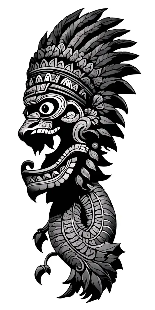 Mictlantecuhtli and below Quetzalcoatl tattoo design idea