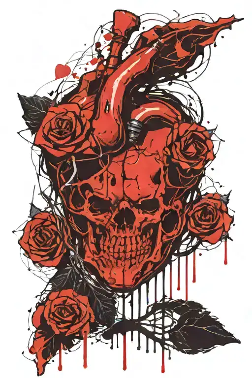 skull-life&death-anatomical broken heart tattoo design idea